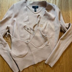 Aqua Ribbed Cardigan and Bralette